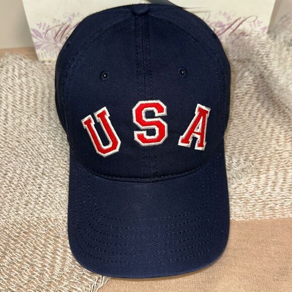 MIGHTY FINE OS Unisex Navy Blue Red White Patch USA Baseball Cap - Picture 1 of 7
